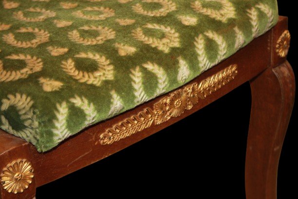 chaise ancienne française style Empire en acajou avec velours vert, XIXe siècle-photo-4