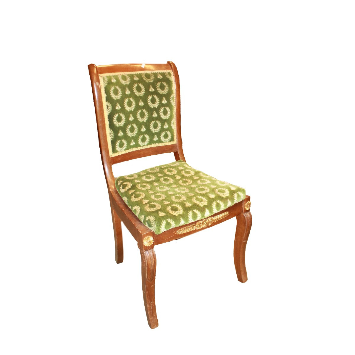 chaise ancienne française style Empire en acajou avec velours vert, XIXe siècle