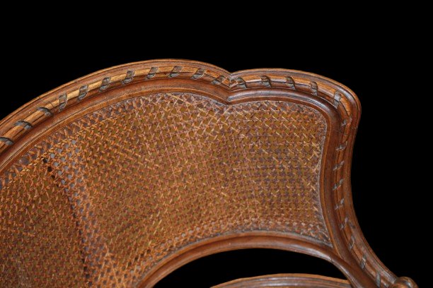 Fauteuil ancien français style Louis XVI en noyer avec cannage, fin XIXe siècle-photo-2