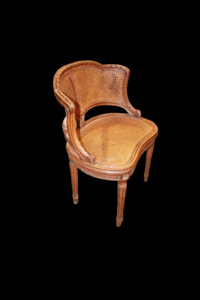 Fauteuil ancien français style Louis XVI en noyer avec cannage, fin XIXe siècle-photo-4