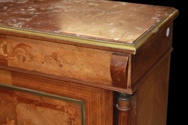 Petit buffet ancien français style Louis XVI en bois de rose avec marbre rouge, XIXe siècle-photo-3