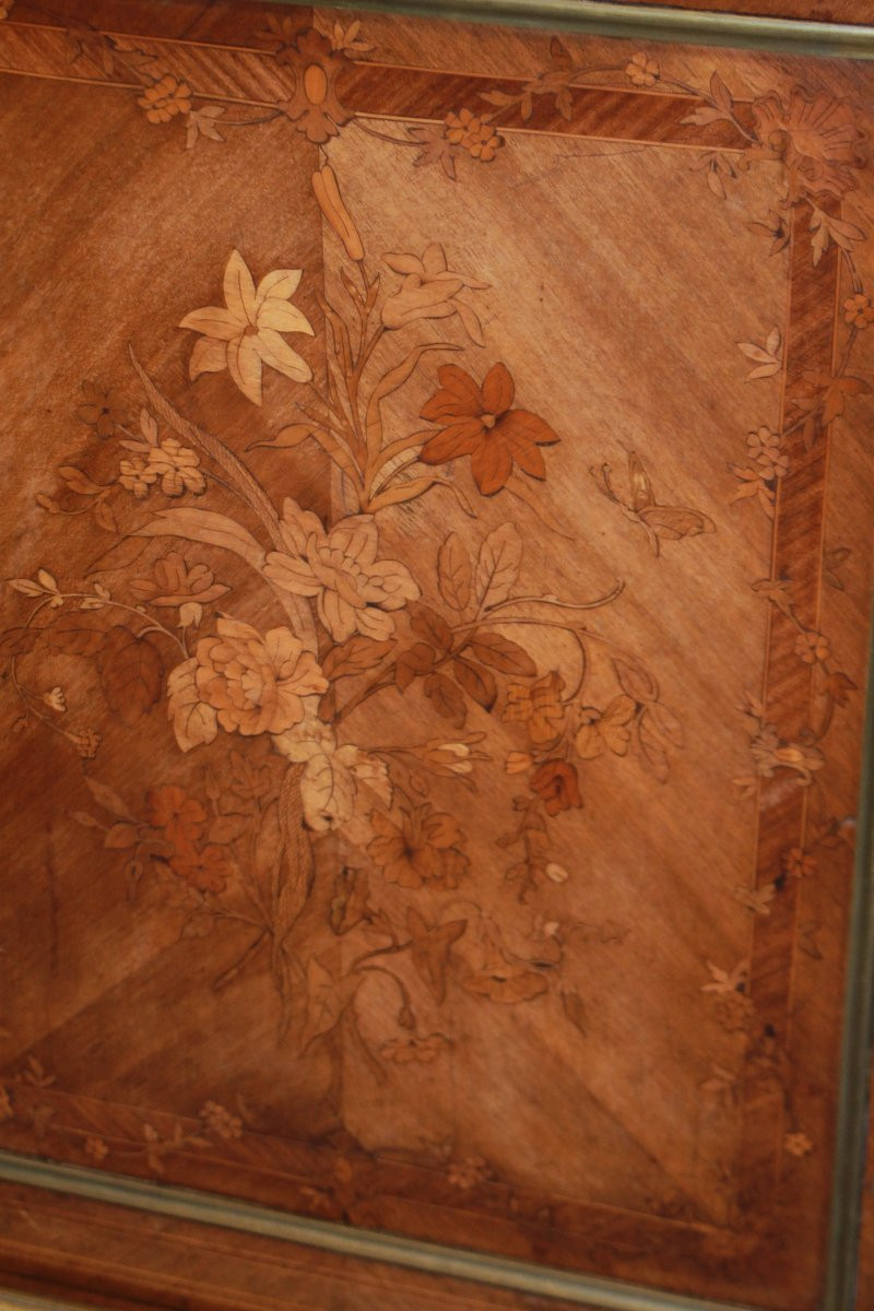 Petit buffet ancien français style Louis XVI en bois de rose avec marbre rouge, XIXe siècle-photo-4