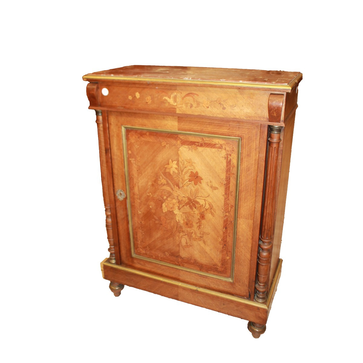 Petit buffet ancien français style Louis XVI en bois de rose avec marbre rouge, XIXe siècle
