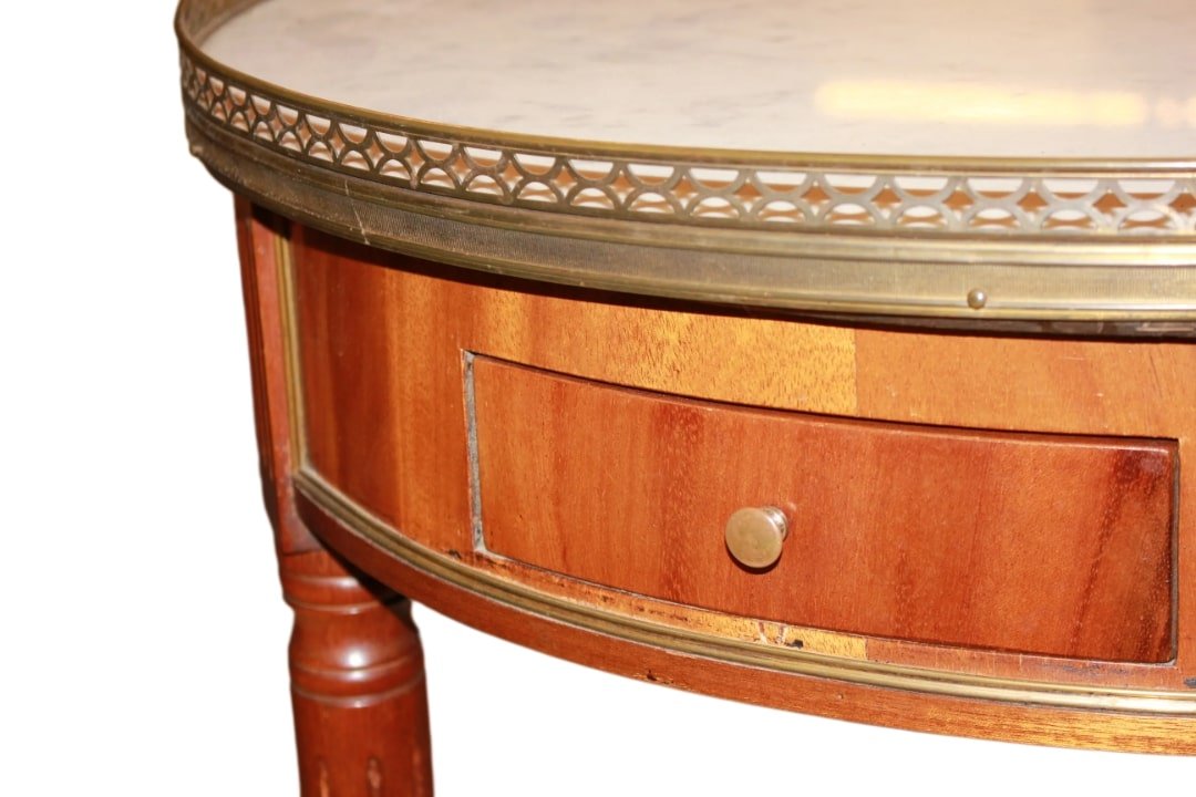 Petite Table Gueridon Ronde en Style Louis XVI du XIXe Siècle avec Plateau en Marbre Blanc-photo-2