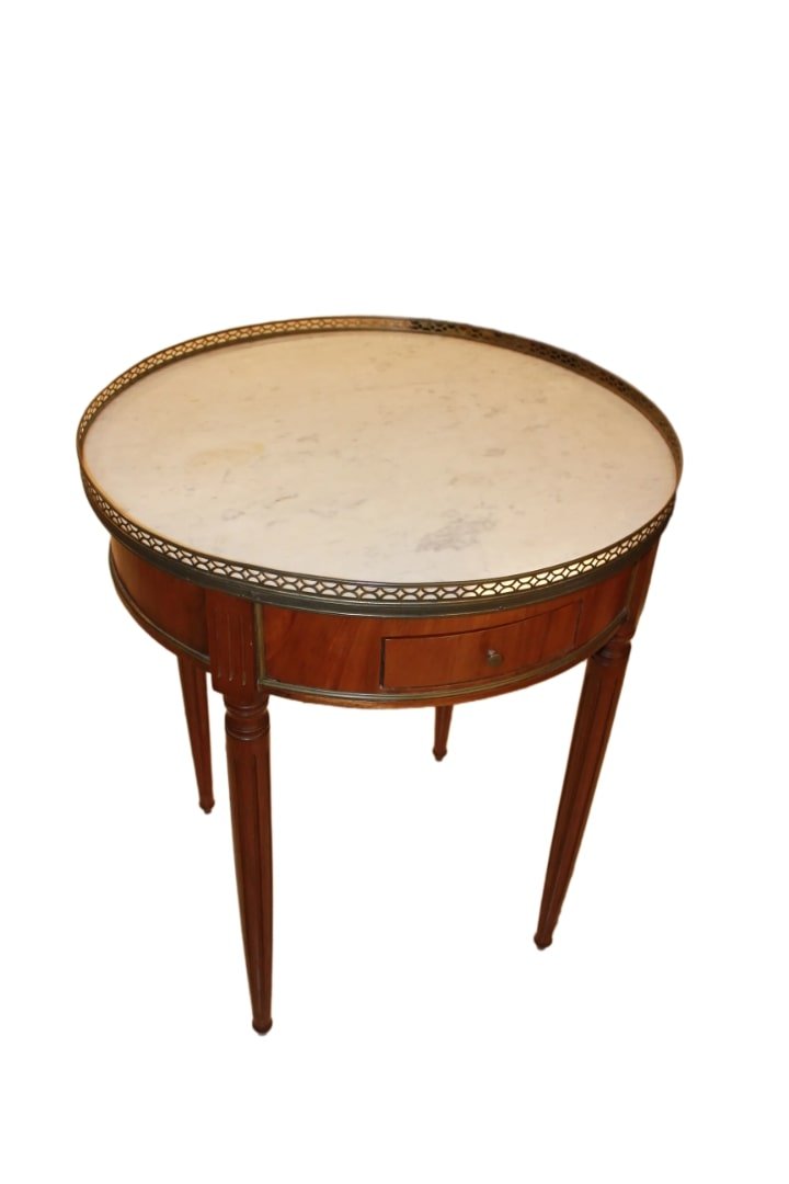 Petite Table Gueridon Ronde en Style Louis XVI du XIXe Siècle avec Plateau en Marbre Blanc-photo-4