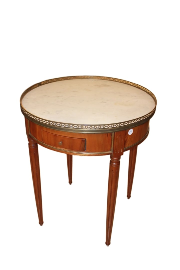 Petite Table Gueridon Ronde en Style Louis XVI du XIXe Siècle avec Plateau en Marbre Blanc