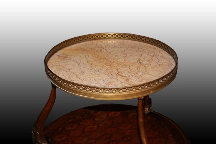 Petite table à deux niveaux en marbre français de style Louis XV des années 1800-photo-2