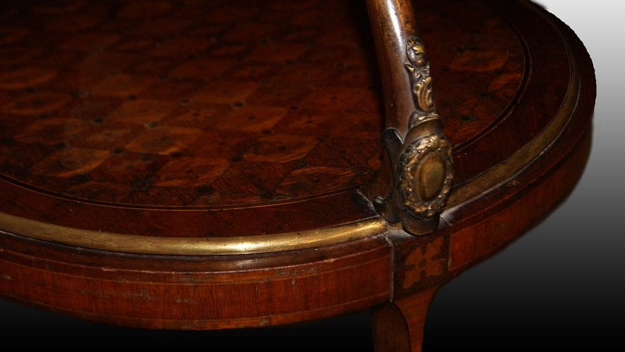 Petite table à deux niveaux en marbre français de style Louis XV des années 1800-photo-3