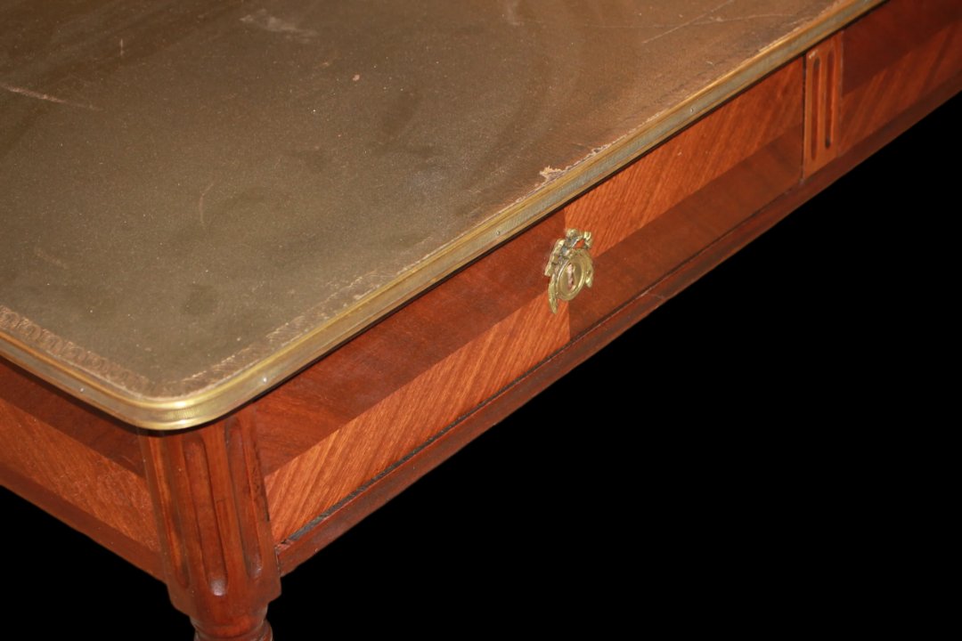Bureau Style Louis XVI du XIXe Siècle avec Plateau en Cuir Vert-photo-2