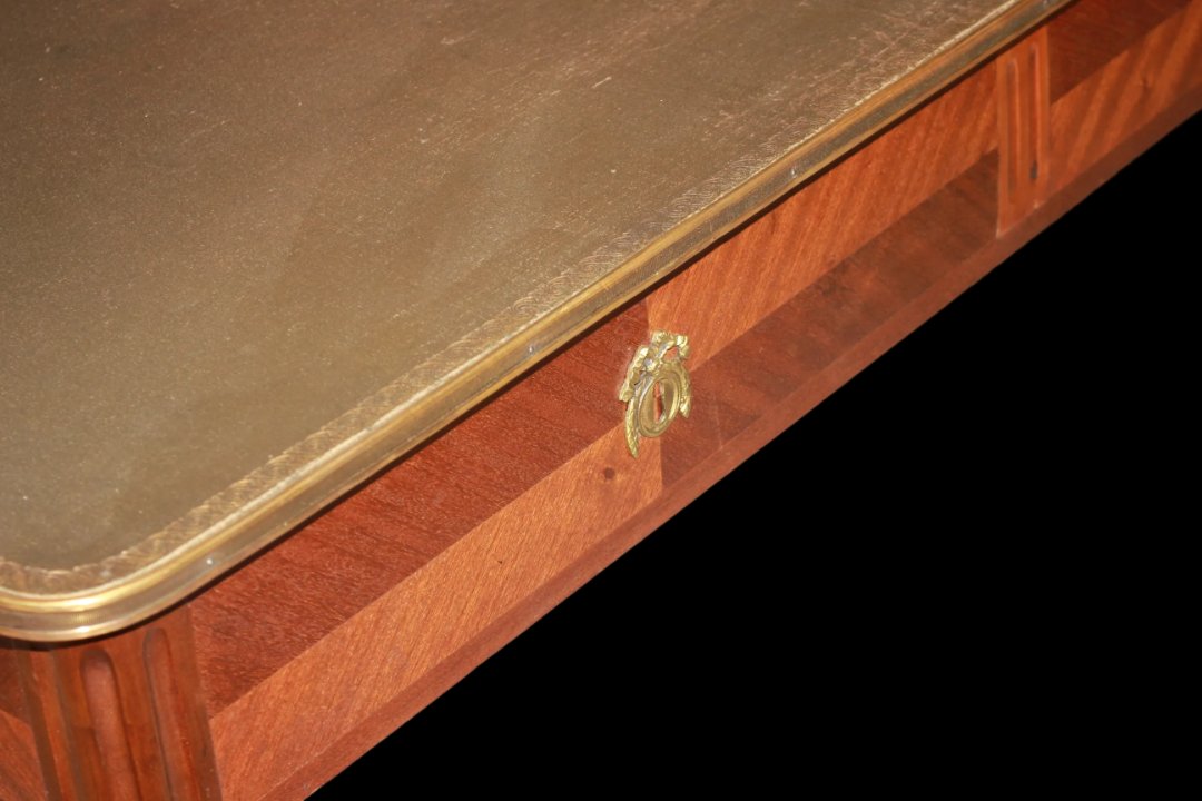 Bureau Style Louis XVI du XIXe Siècle avec Plateau en Cuir Vert-photo-1