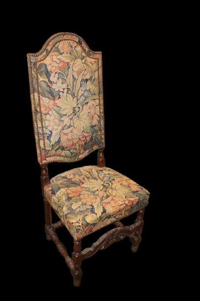 Set Of 4 Renaissance-style Chairs – Walnut Wood, Gobelin Upholstery-photo-2