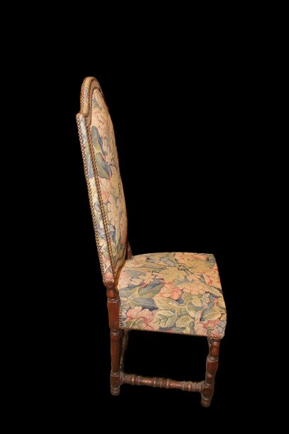 Set Of 4 Renaissance-style Chairs – Walnut Wood, Gobelin Upholstery-photo-3