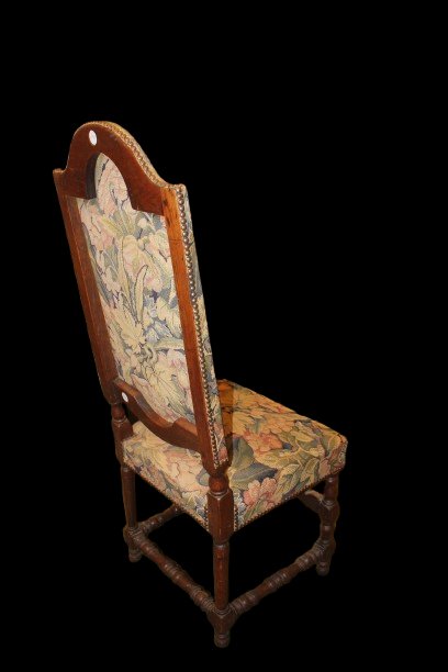 Set Of 4 Renaissance-style Chairs – Walnut Wood, Gobelin Upholstery-photo-4