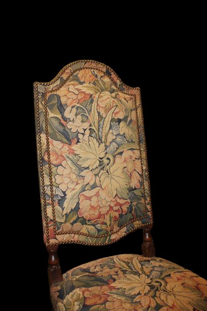 Set Of 4 Renaissance-style Chairs – Walnut Wood, Gobelin Upholstery-photo-1