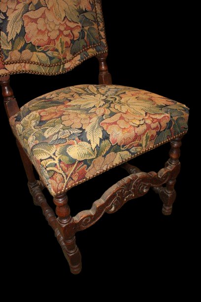Set Of 4 Renaissance-style Chairs – Walnut Wood, Gobelin Upholstery-photo-2
