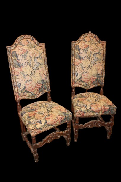 Set Of 4 Renaissance-style Chairs – Walnut Wood, Gobelin Upholstery