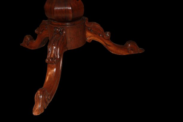 Table ronde anglaise ancienne style victorien en palissandre avec piètement central – XIXe sièc-photo-3