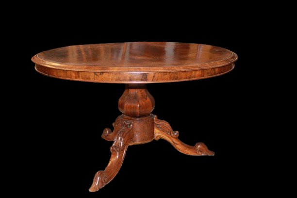Table ronde anglaise ancienne style victorien en palissandre avec piètement central – XIXe sièc-photo-4