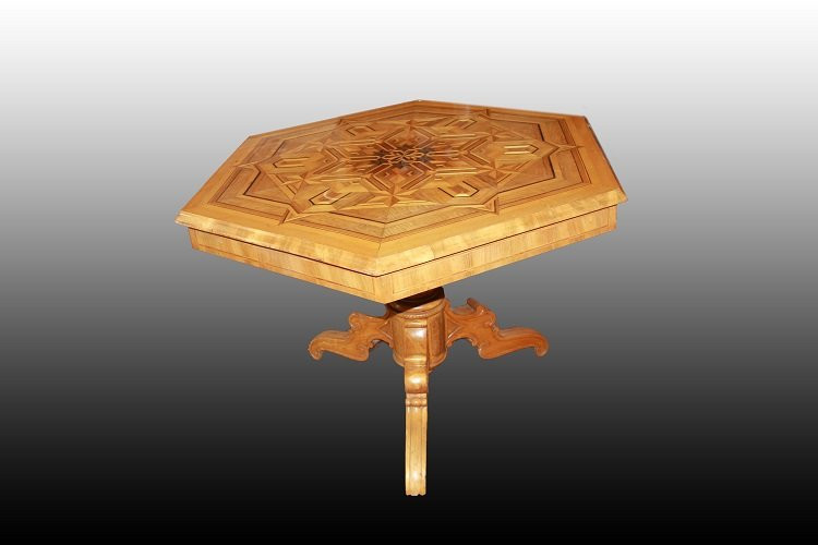 19th-century Italian Rolo Coffee Table With An Octagonal Top-photo-4