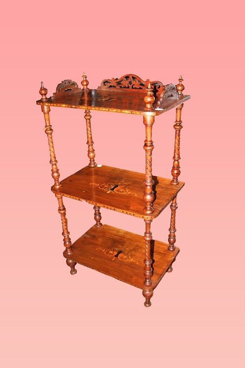 Bibliothèque anglaise ancienne des années 1800 en noyer avec marqueterie 