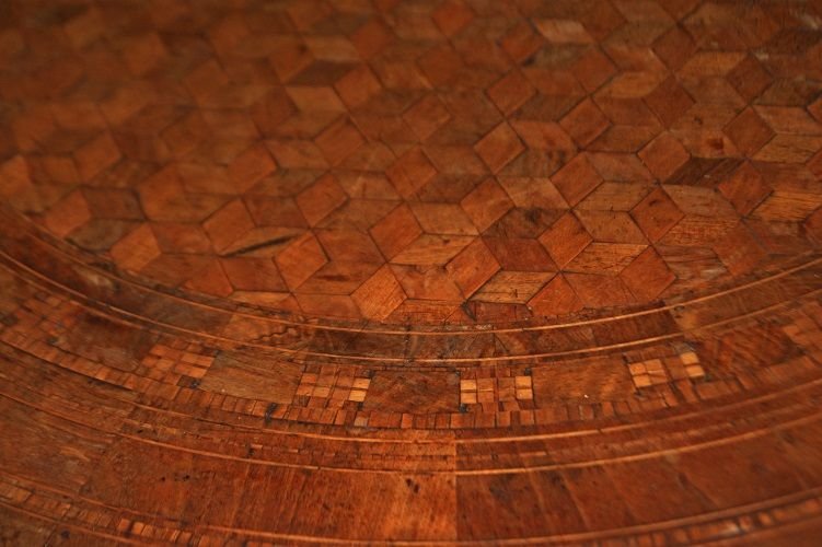 Table circulaire antique Sorrento diamètre 80 cm en noyer marquetterie-photo-2