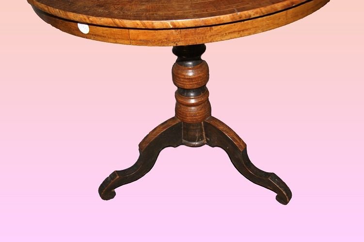 Table circulaire antique Sorrento diamètre 80 cm en noyer marquetterie-photo-3
