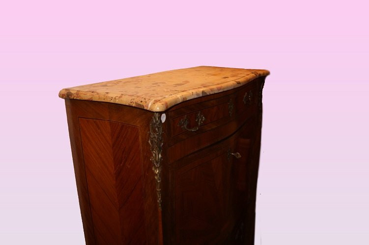 Large Louis XV-style Secretaire With A Marble Top And Inlay-photo-2