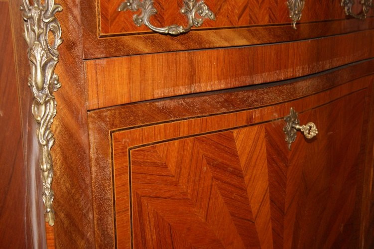 Large Louis XV-style Secretaire With A Marble Top And Inlay-photo-3