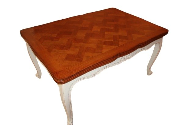 19th-century Provençal-style Extendable Rectangular Table, White Pickled Finish-photo-4