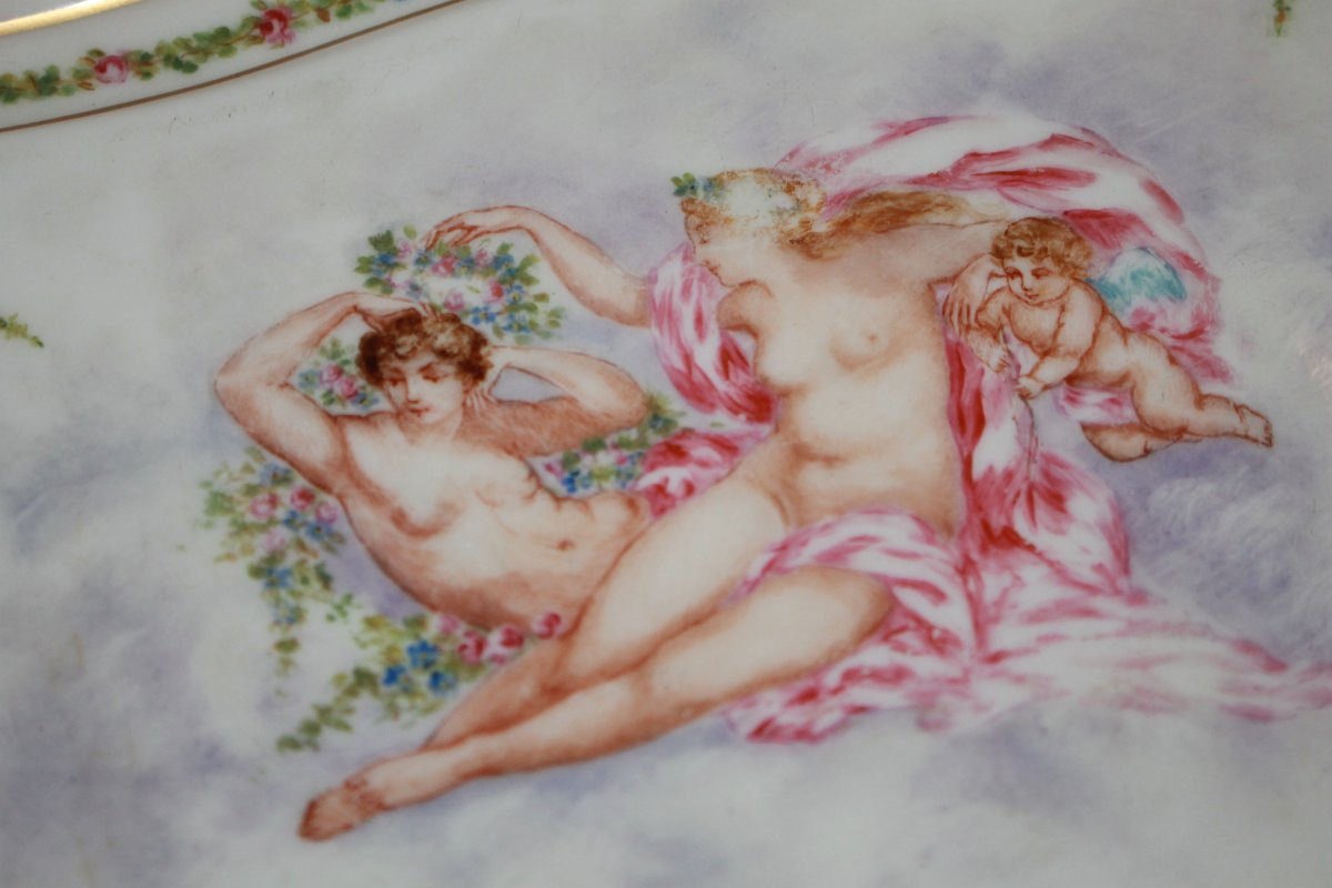 Small Rectangular White French Porcelain Tray With Figures-photo-2