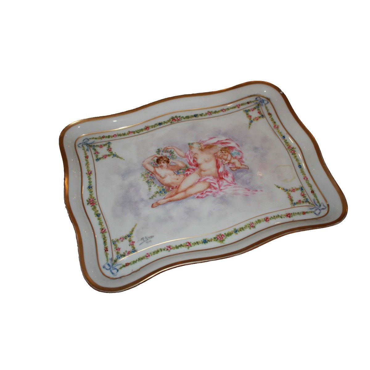Small Rectangular White French Porcelain Tray With Figures