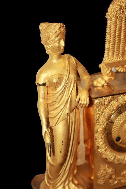 French Empire-style Mercury-gilded Bronze Table Clock-photo-3