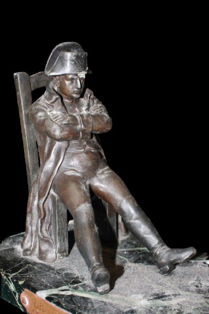 Petite sculpture de bureau ancienne française en bronze et marbre représentant Napoléon Bonapar-photo-2