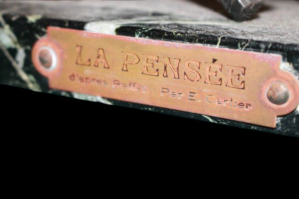 Petite sculpture de bureau ancienne française en bronze et marbre représentant Napoléon Bonapar-photo-3