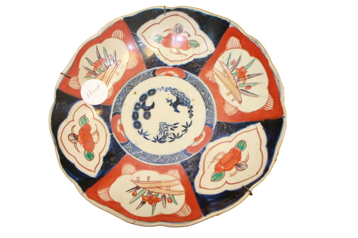 Ensemble de 6 assiettes anciennes japonaises en porcelaine style Imari, XIXe siècle-photo-3