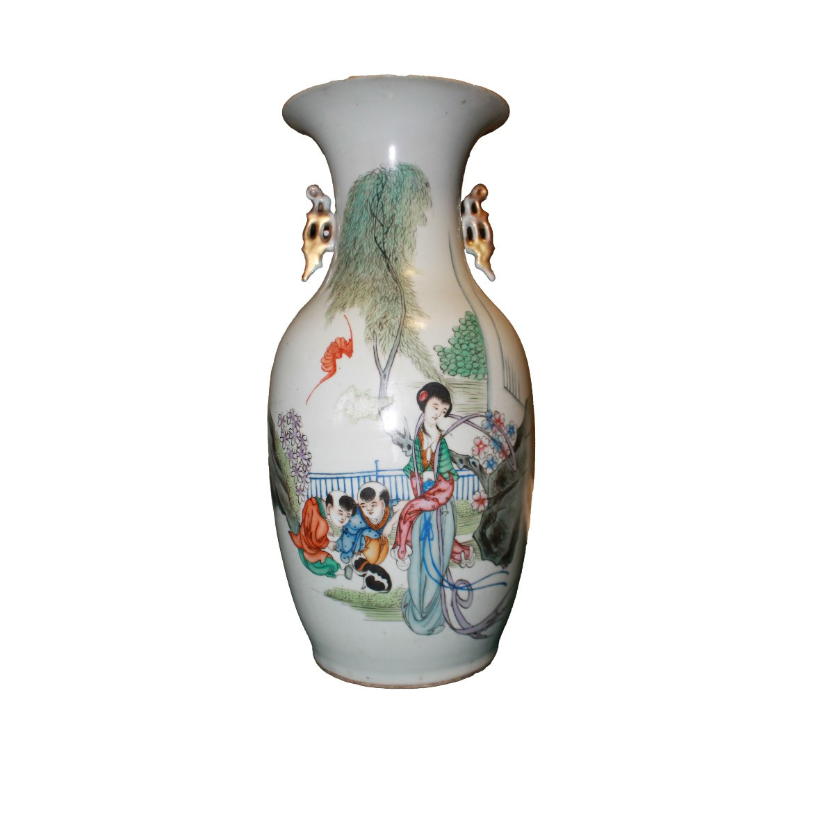 Vase ancien chinois en porcelaine décorée avec scène figurative, fin XIXe siècle