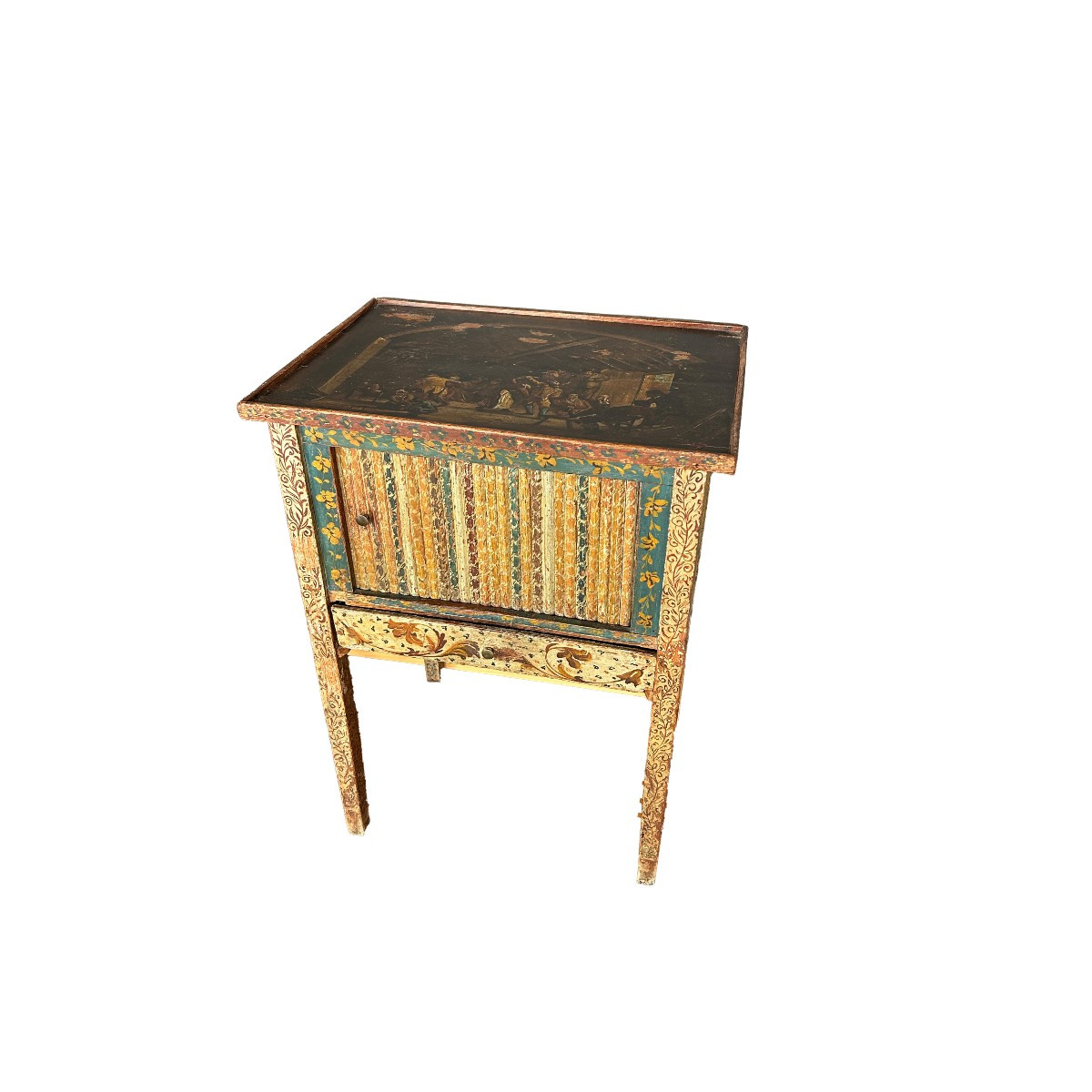 Elegant French Nightstand From The Mid-1800s, Made Of Painted Wood