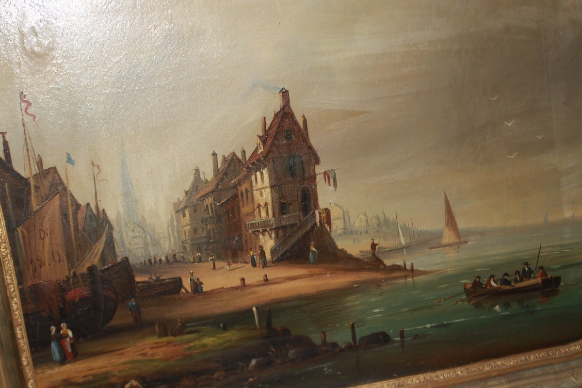 Dutch Oil On Canvas From The 1700s Depicting A Seascape-photo-2