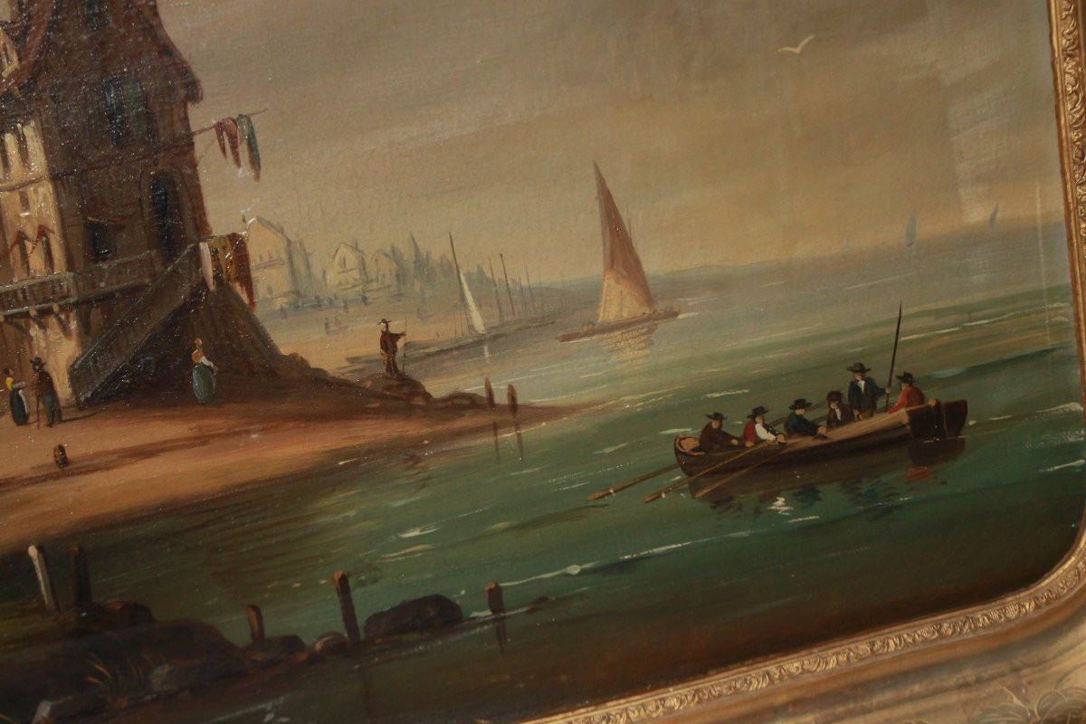 Dutch Oil On Canvas From The 1700s Depicting A Seascape-photo-4