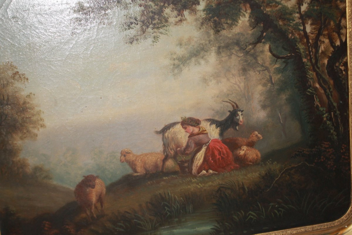 Oil On Canvas, Dutch Bucolic Scene, 18th Century-photo-3