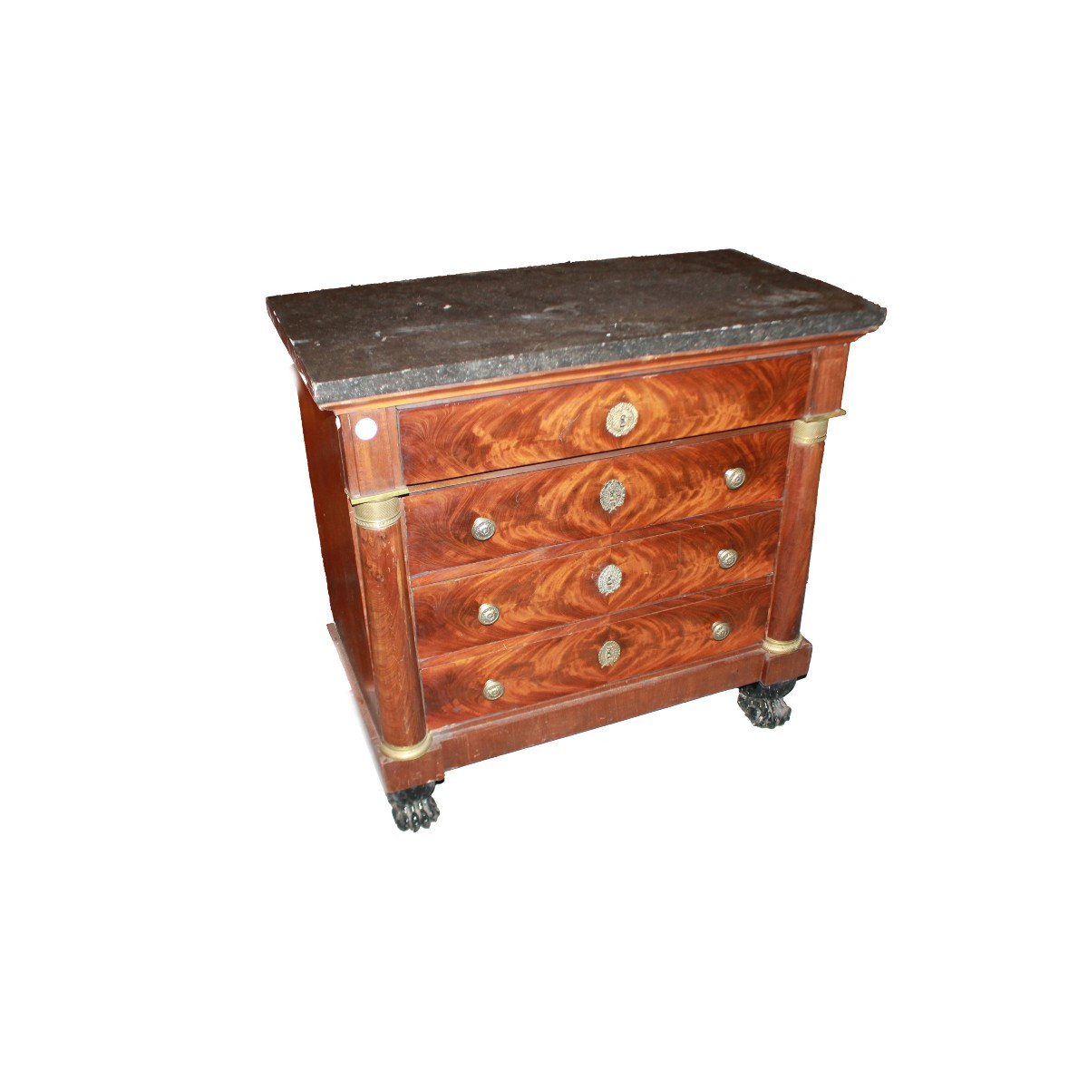 Petit commode française style Empire en acajou avec plateau en marbre noir, XIXe siècle