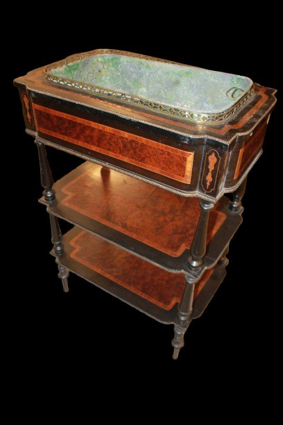 French Napoleon III-style Planter From The 1800s, Made Of Various Polychrome Woods-photo-4