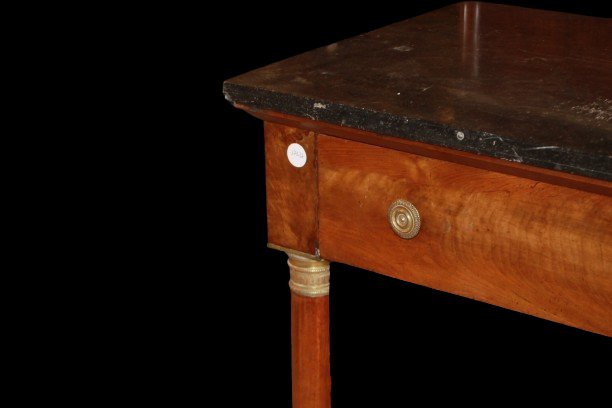 Console ancienne française style Empire en acajou avec plateau en marbre, milieu XIXe siècle-photo-2