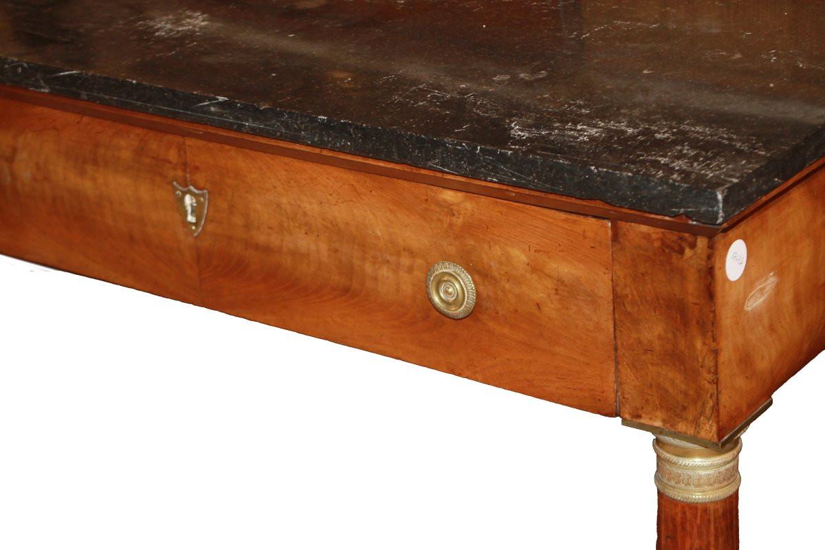 Console ancienne française style Empire en acajou avec plateau en marbre, milieu XIXe siècle-photo-3