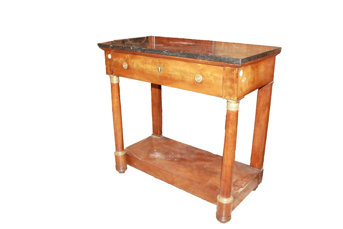Console ancienne française style Empire en acajou avec plateau en marbre, milieu XIXe siècle-photo-1