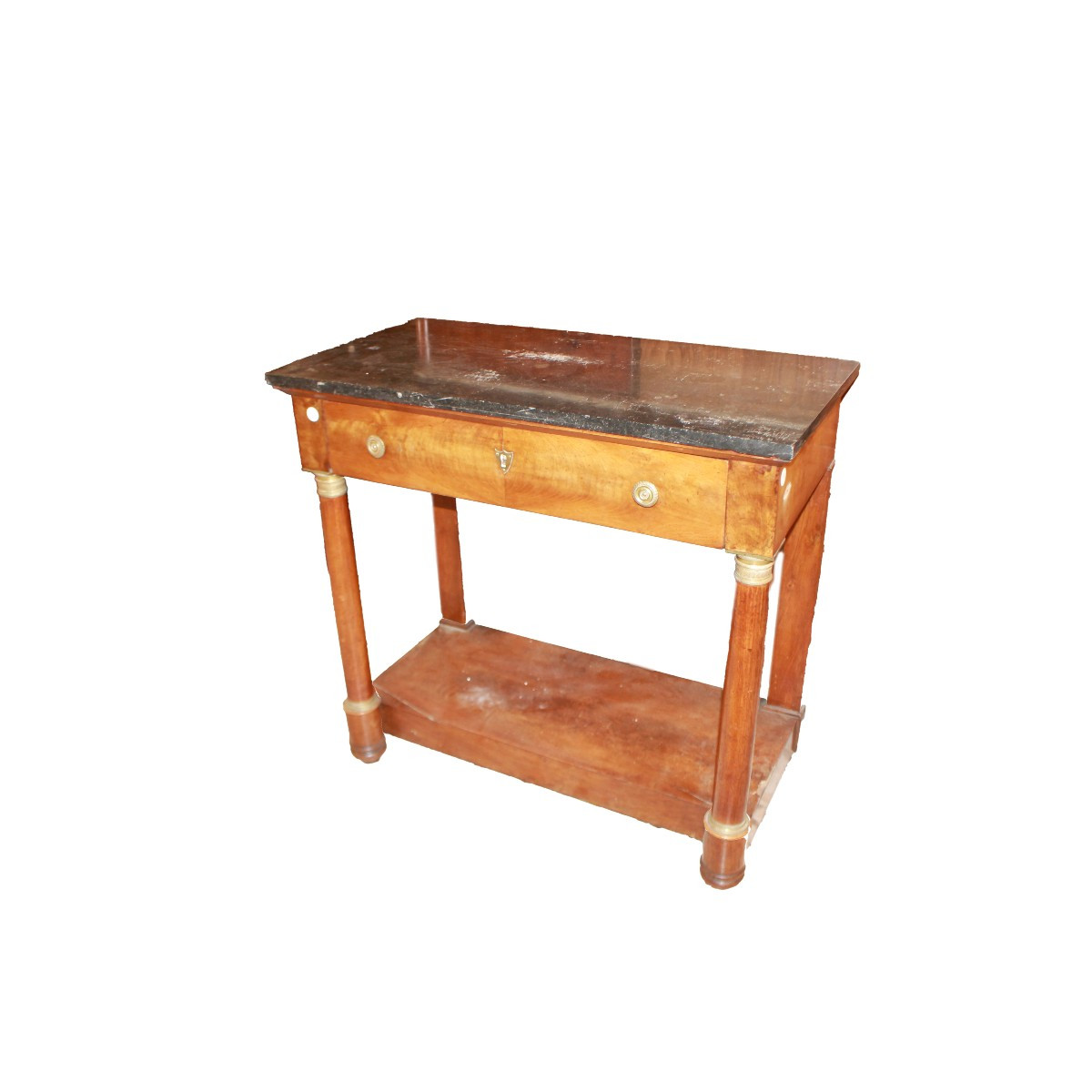 Console ancienne française style Empire en acajou avec plateau en marbre, milieu XIXe siècle