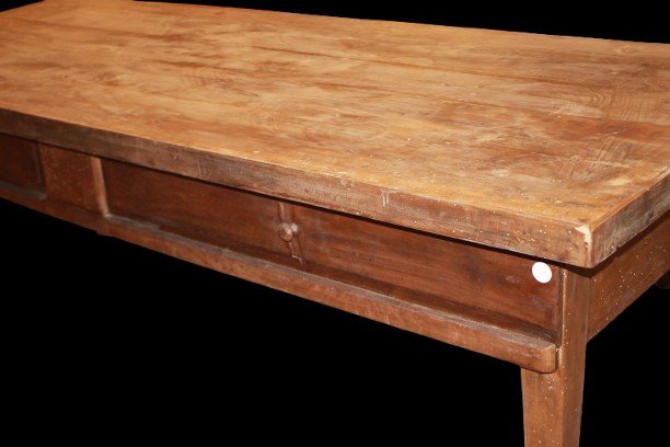 Grande table française style Louis XVI en noyer avec tiroirs, milieu XIXe siècle-photo-4
