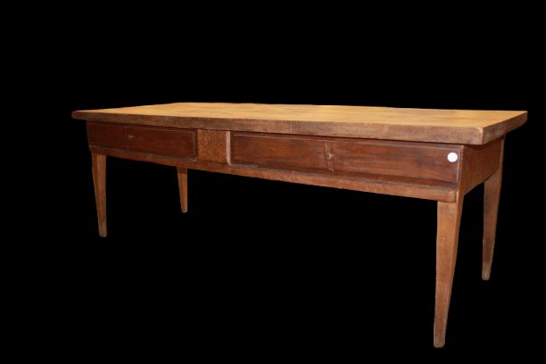 Grande table française style Louis XVI en noyer avec tiroirs, milieu XIXe siècle-photo-1