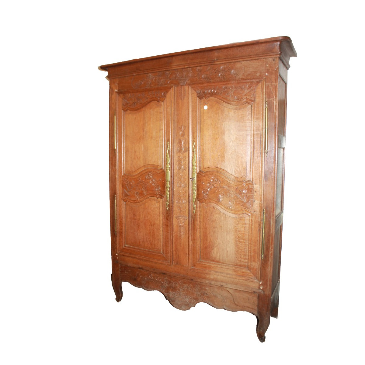 French-style Provencal Wardrobe With Honey-colored Oak Carvings