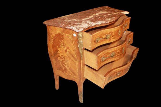 19th-century French Louis XV-style Chest Of Drawers With Rich Inlay Work-photo-3
